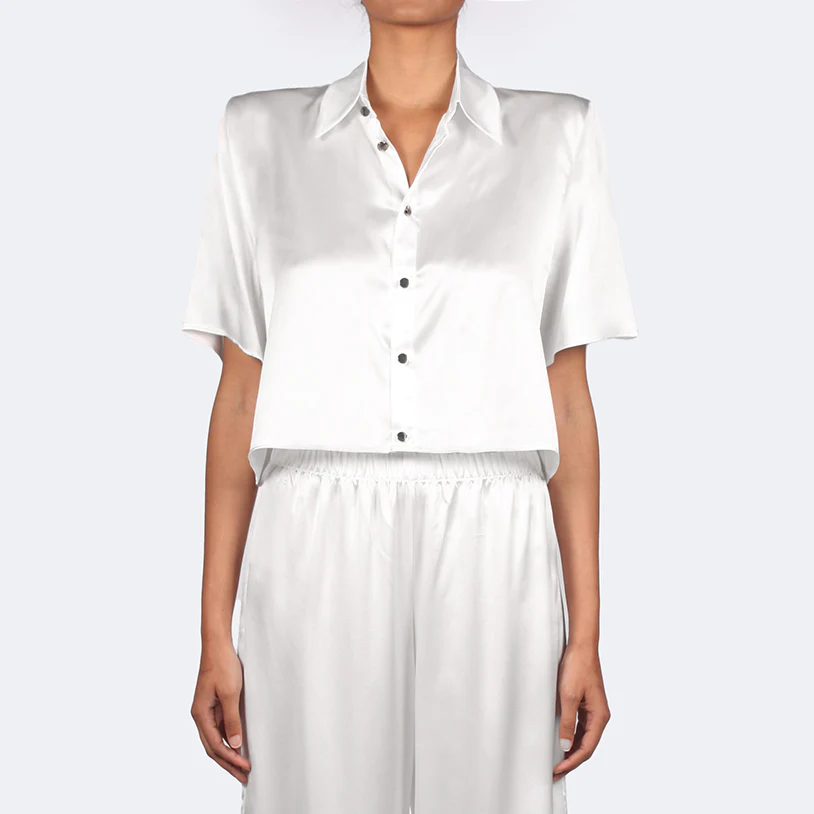 Studio Essential - Cropped Short Sleeve Blouse - Snow - Image 5